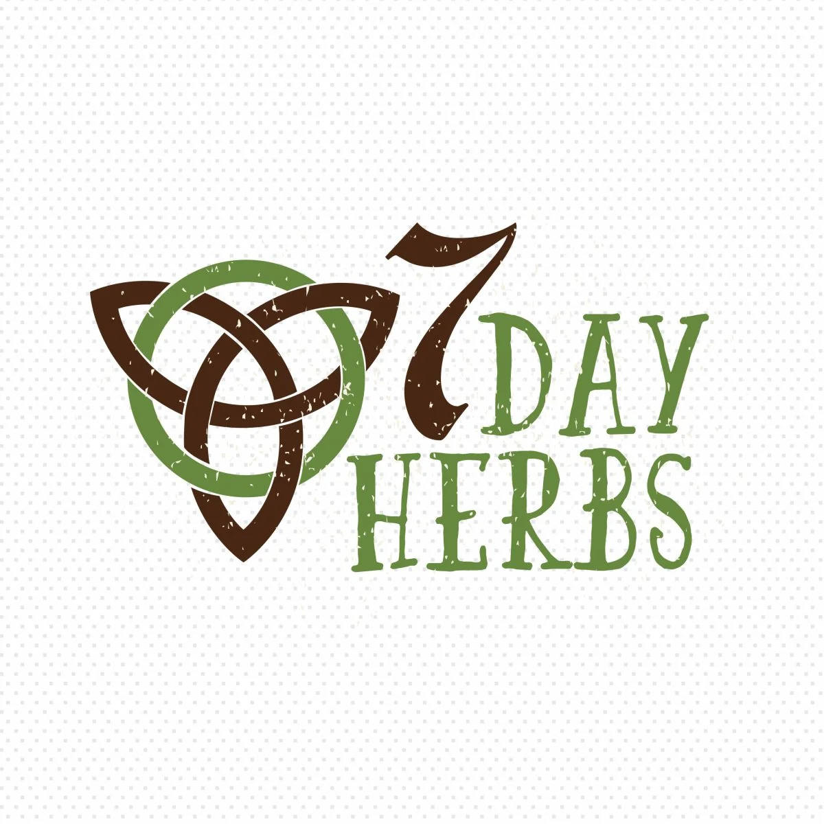 Original 7 Day Herbs logo with interwoven green and brown symbol and textured lettering