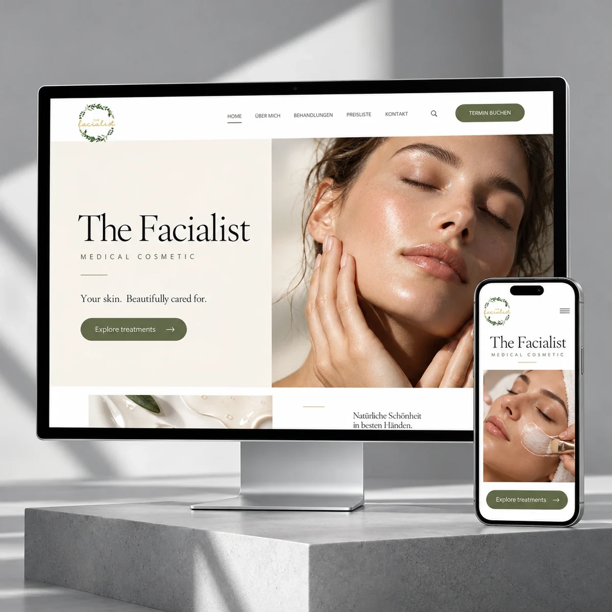The Facialist website presentation on a studio display and mobile phone