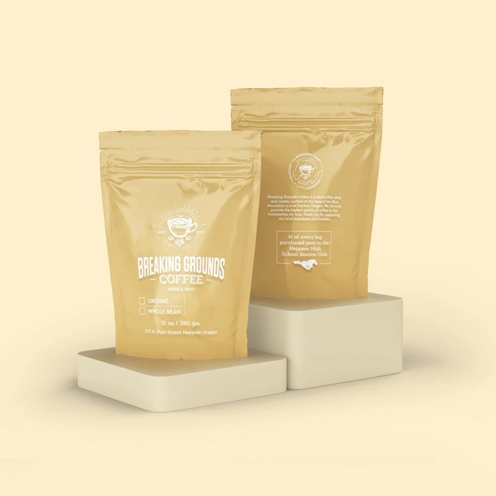 Original Breaking Grounds Coffee packaging design portfolio artwork