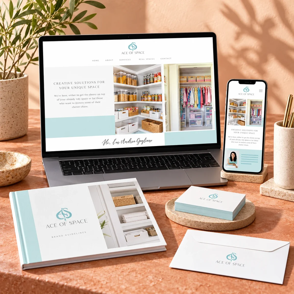 Ace of Space brand identity and responsive website with coordinated stationery