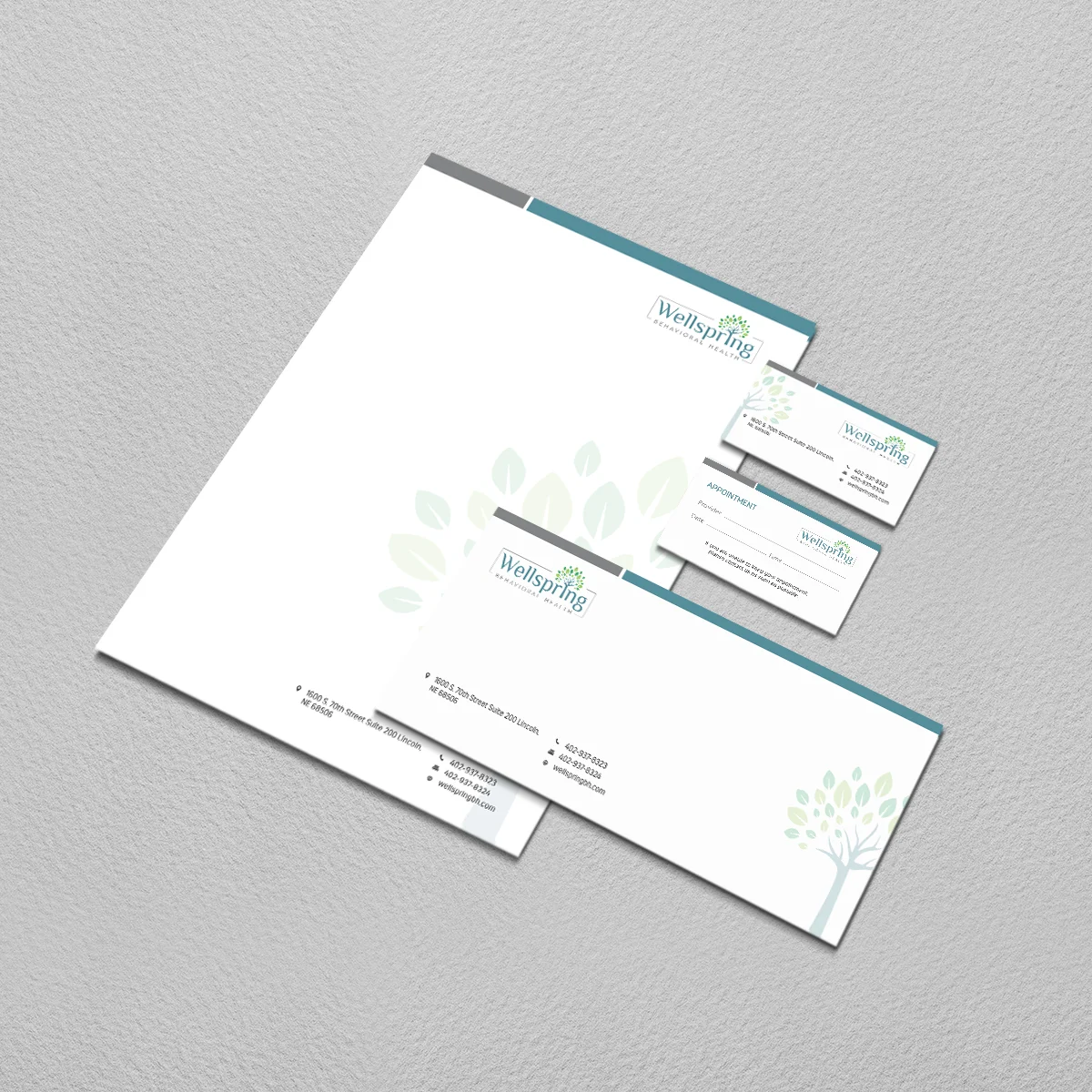 Original Wellspring stationery design portfolio artwork